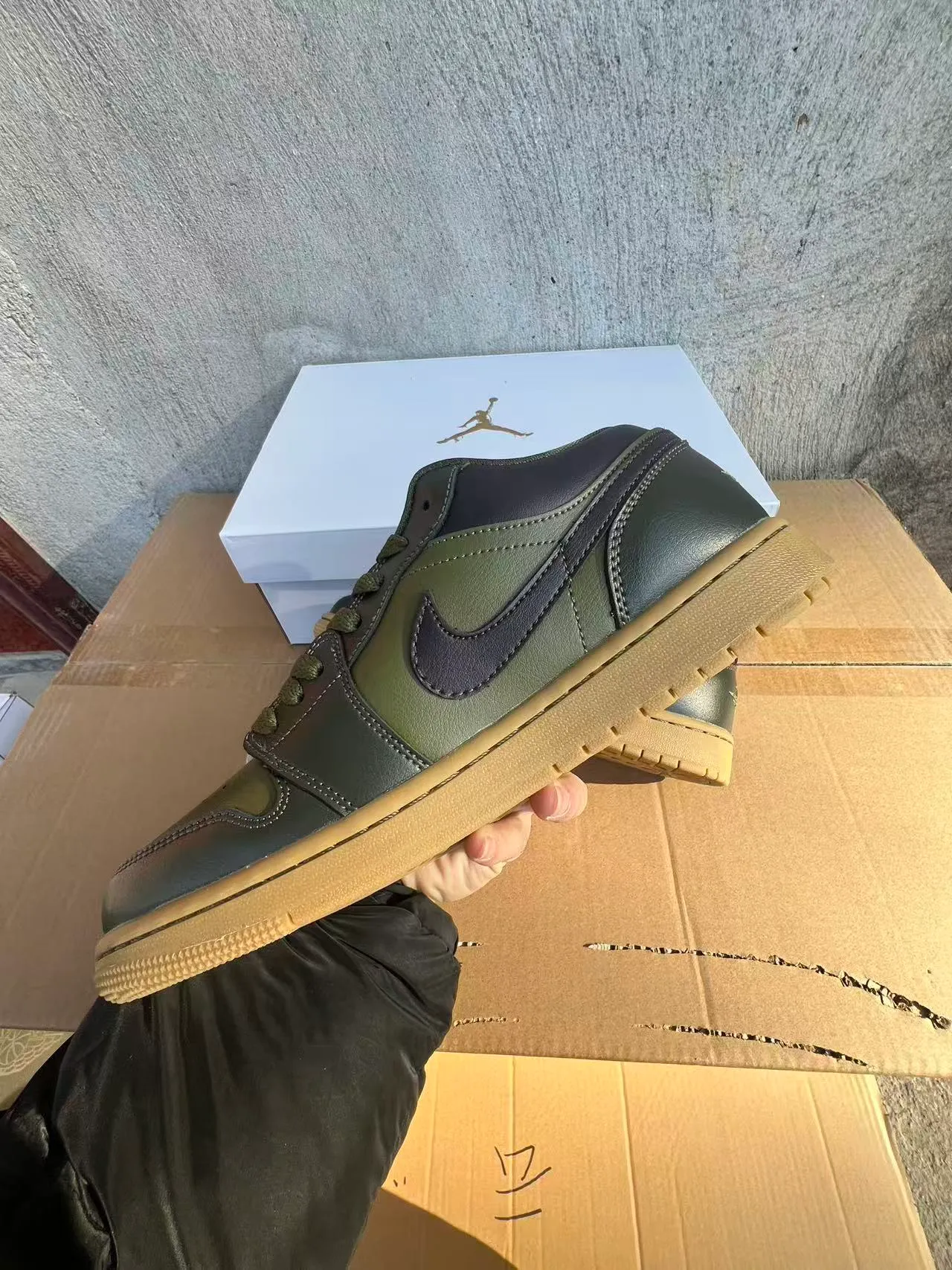 Nike Air Jordan 1 Low Olive Green and Dark Brown Lifestyle Sneakers 5