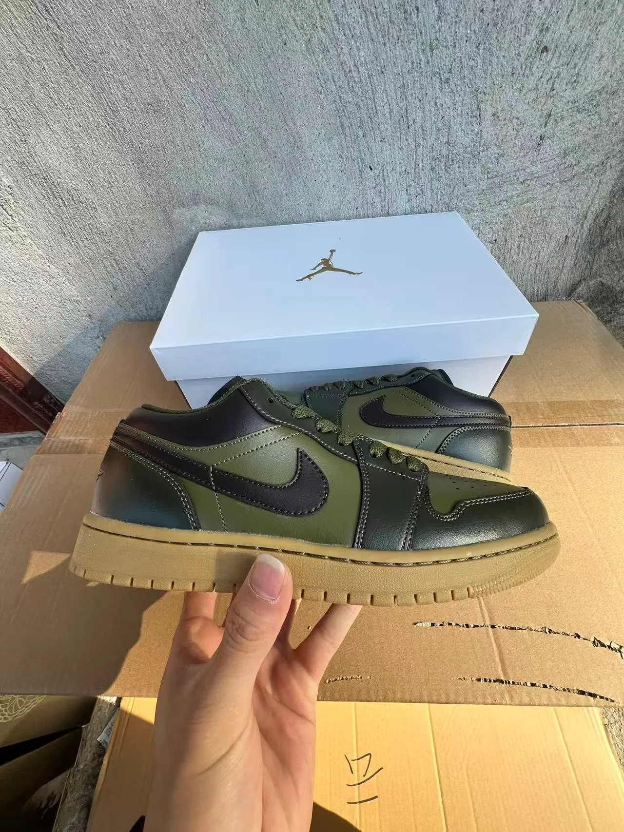 Nike Air Jordan 1 Low Olive Green and Dark Brown Lifestyle Sneakers 7