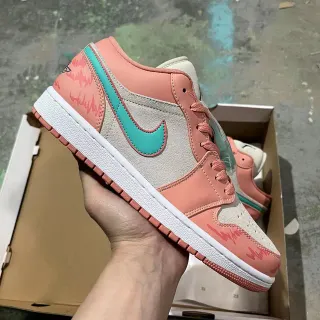 Nike Air Jordan 1 Low Peach and Turquoise Lifestyle Sneakers