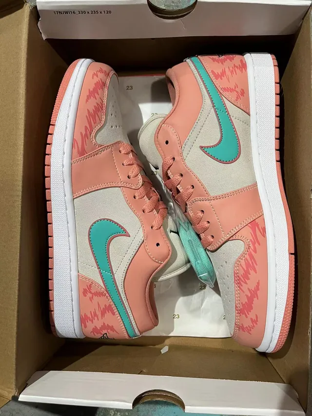 Nike Air Jordan 1 Low Peach and Turquoise Lifestyle Sneakers 6