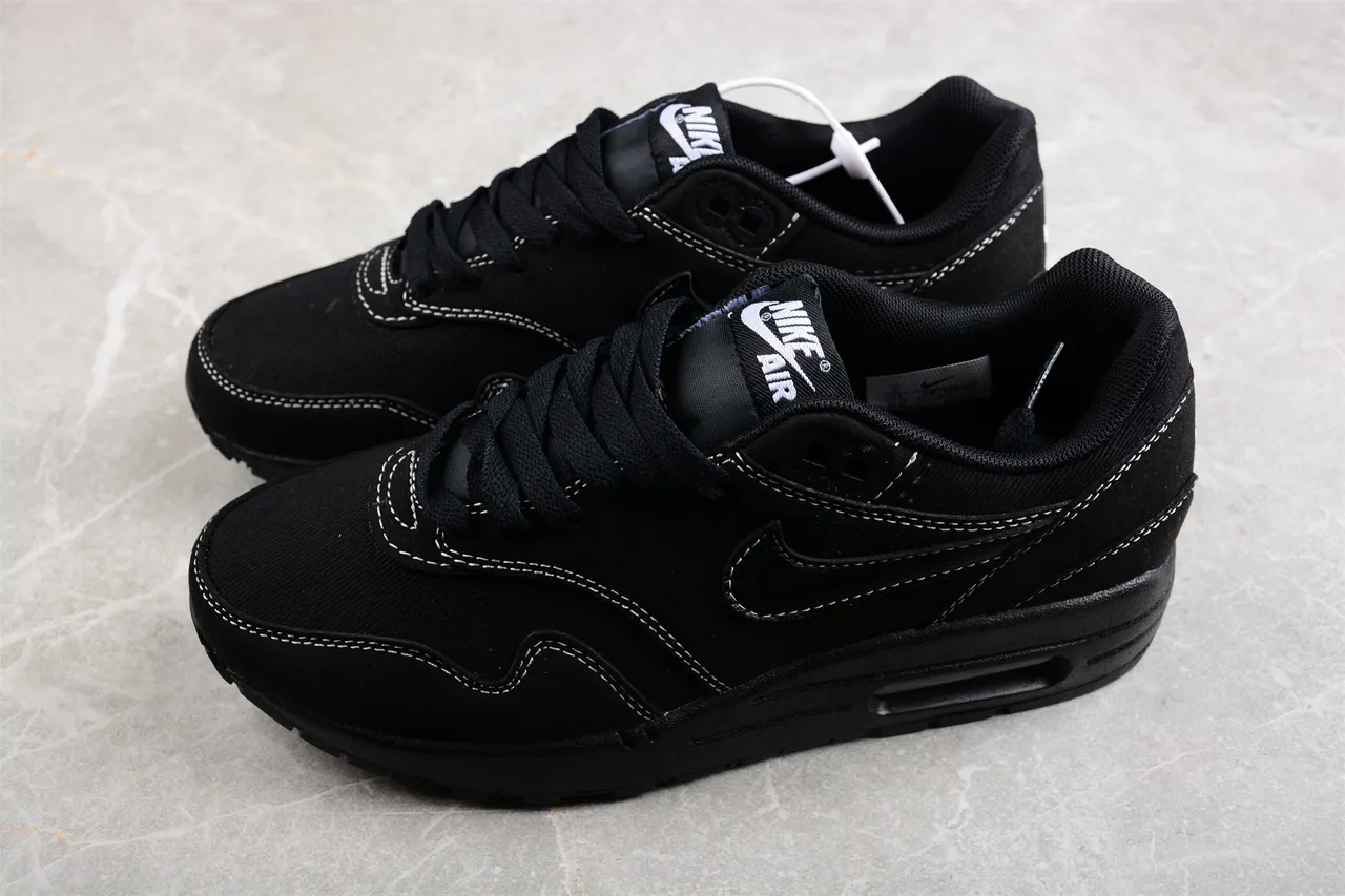 Nike Air Max 1 All-Black Contrast-Stitched Lifestyle Sneakers 11