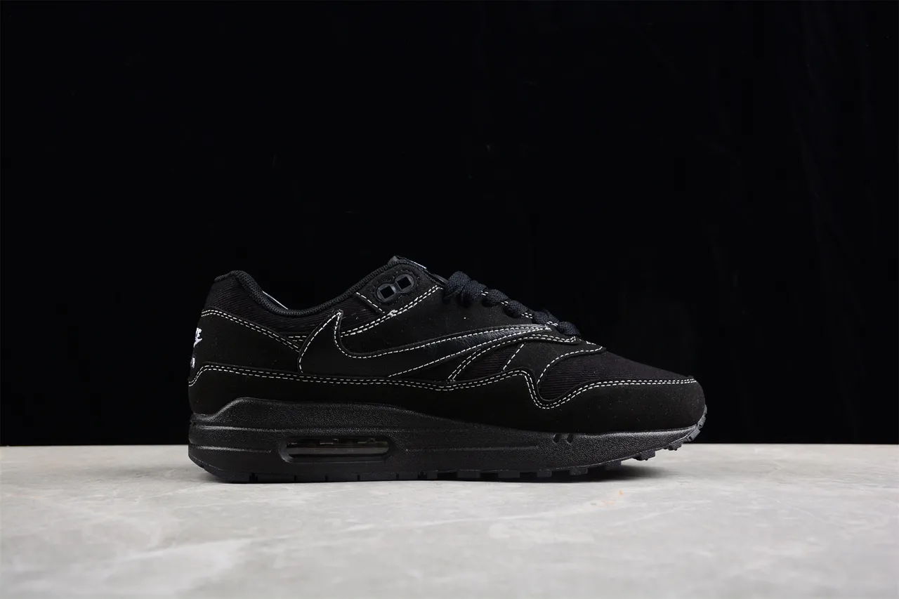 Nike Air Max 1 All-Black Contrast-Stitched Lifestyle Sneakers 13