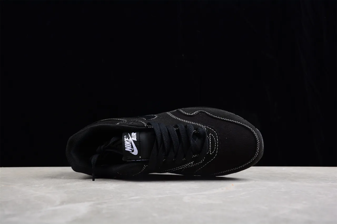Nike Air Max 1 All-Black Contrast-Stitched Lifestyle Sneakers 14