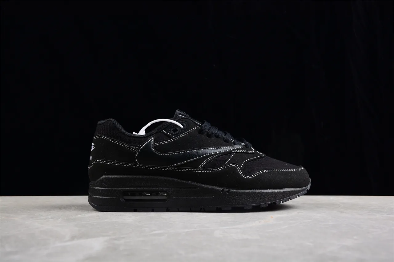 Nike Air Max 1 All-Black Contrast-Stitched Lifestyle Sneakers 15