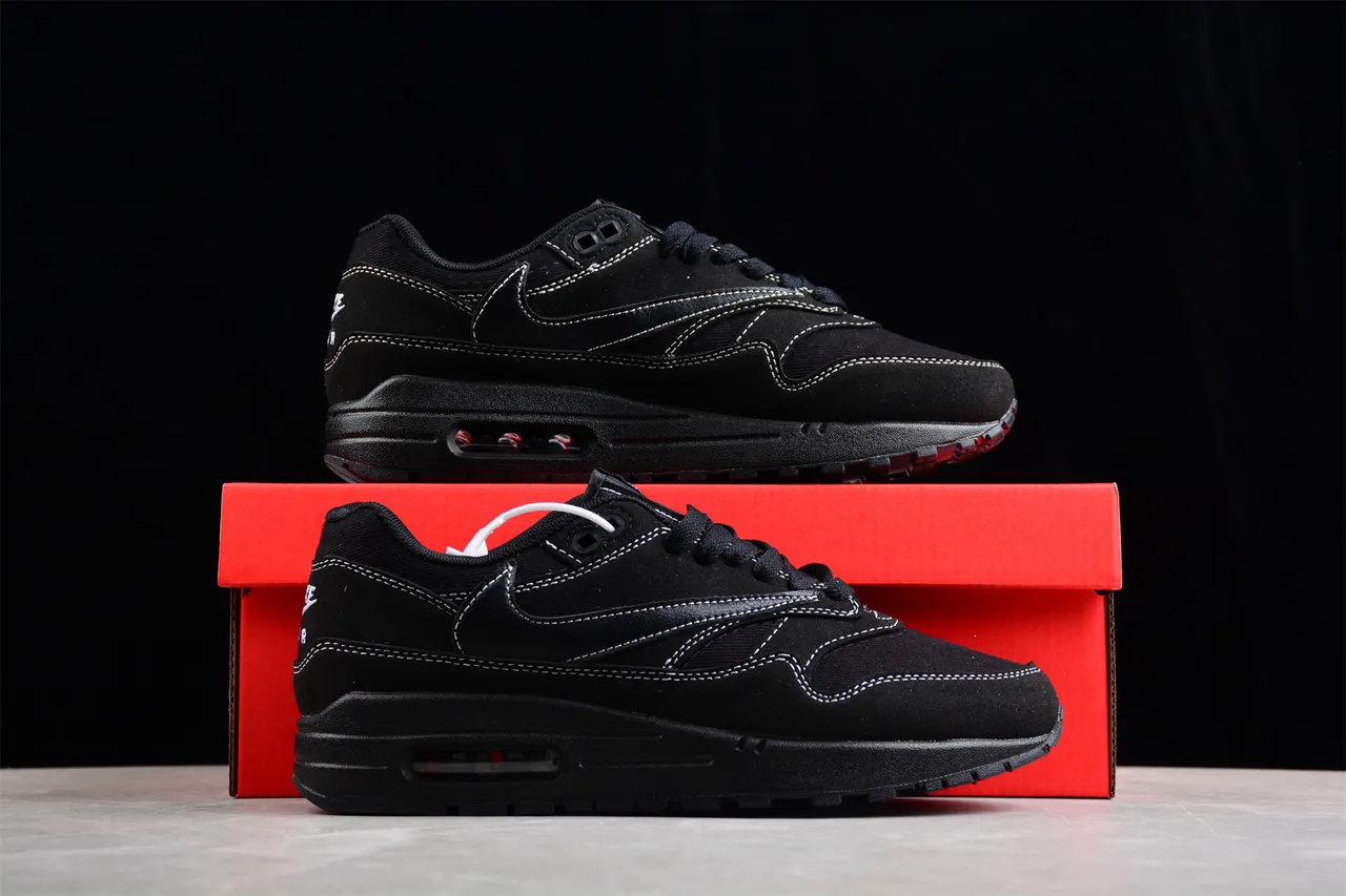 Nike Air Max 1 All-Black Contrast-Stitched Lifestyle Sneakers 16