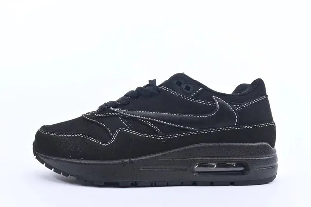 Nike Air Max 1 All-Black Contrast-Stitched Lifestyle Sneakers 18