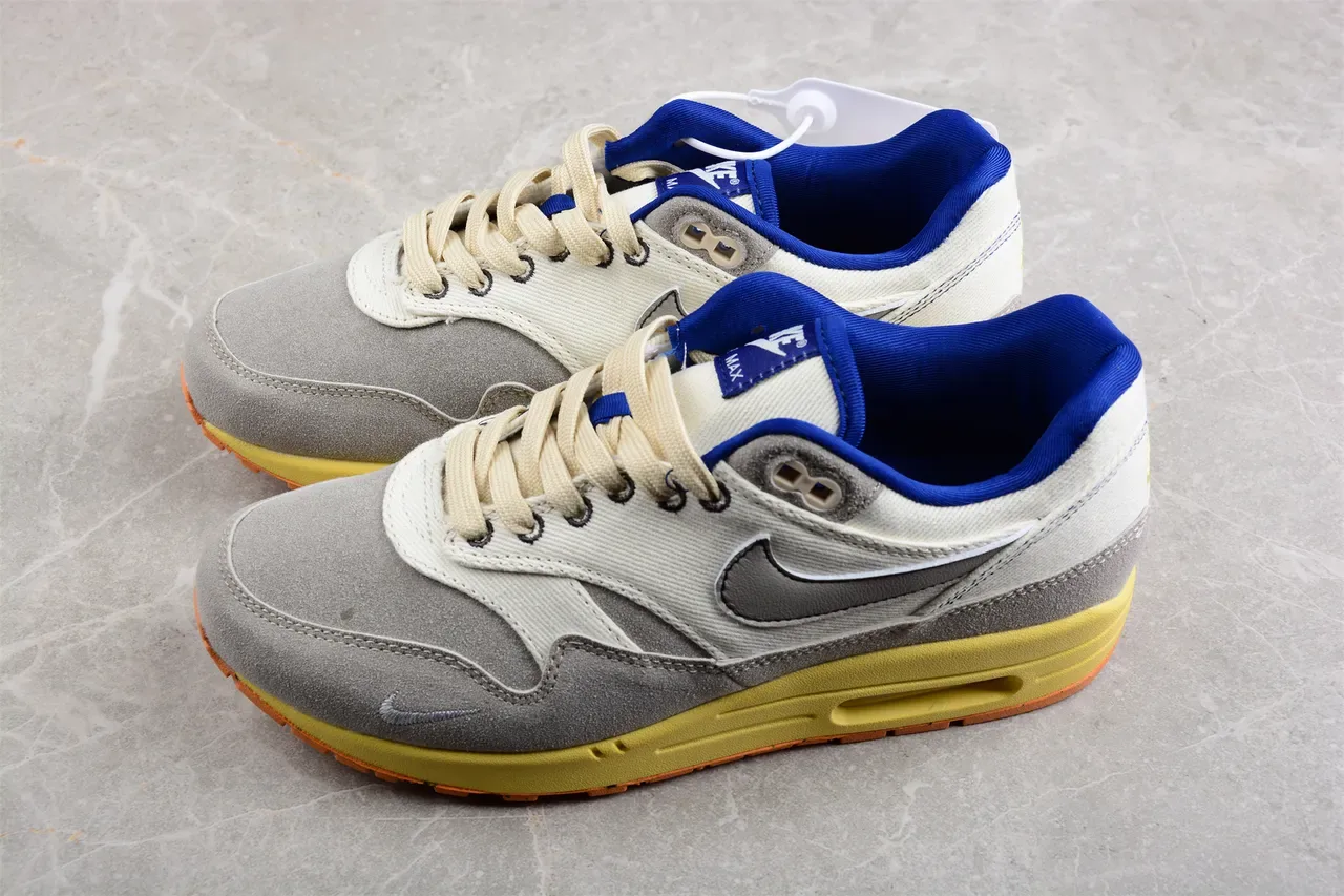 Nike Air Max 1 Off-White Gray Yellow Blue Lifestyle Sneakers 10
