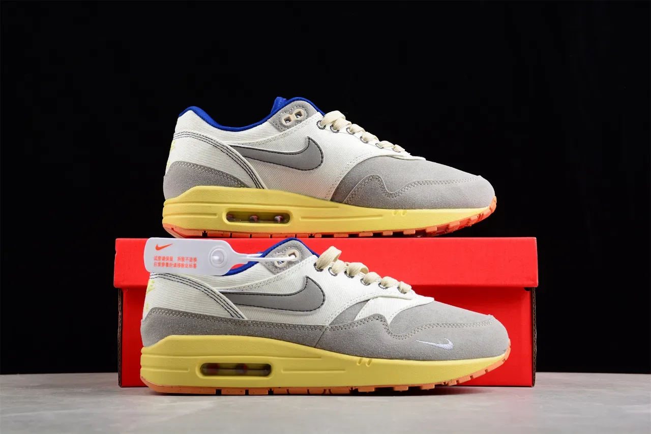 Nike Air Max 1 Off-White Gray Yellow Blue Lifestyle Sneakers 16