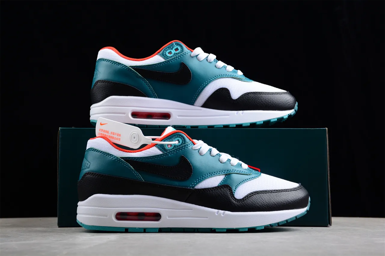 Nike Air Max 1 Teal Black White Orange Lifestyle Sneakers 8