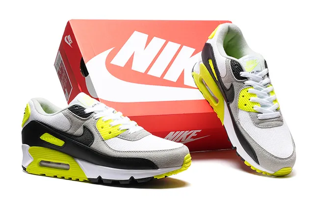 Nike Air Max 90 White Gray Black Neon Yellow Lifestyle Sneakers 2