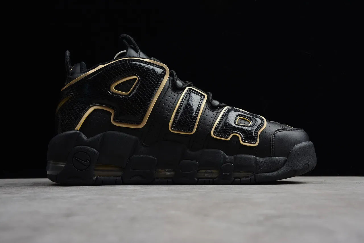 Nike Air More Uptempo Noir et Or chaussures de basket 5