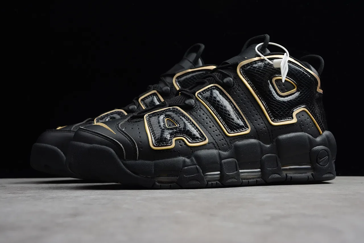 Nike Air More Uptempo Noir et Or chaussures de basket 6
