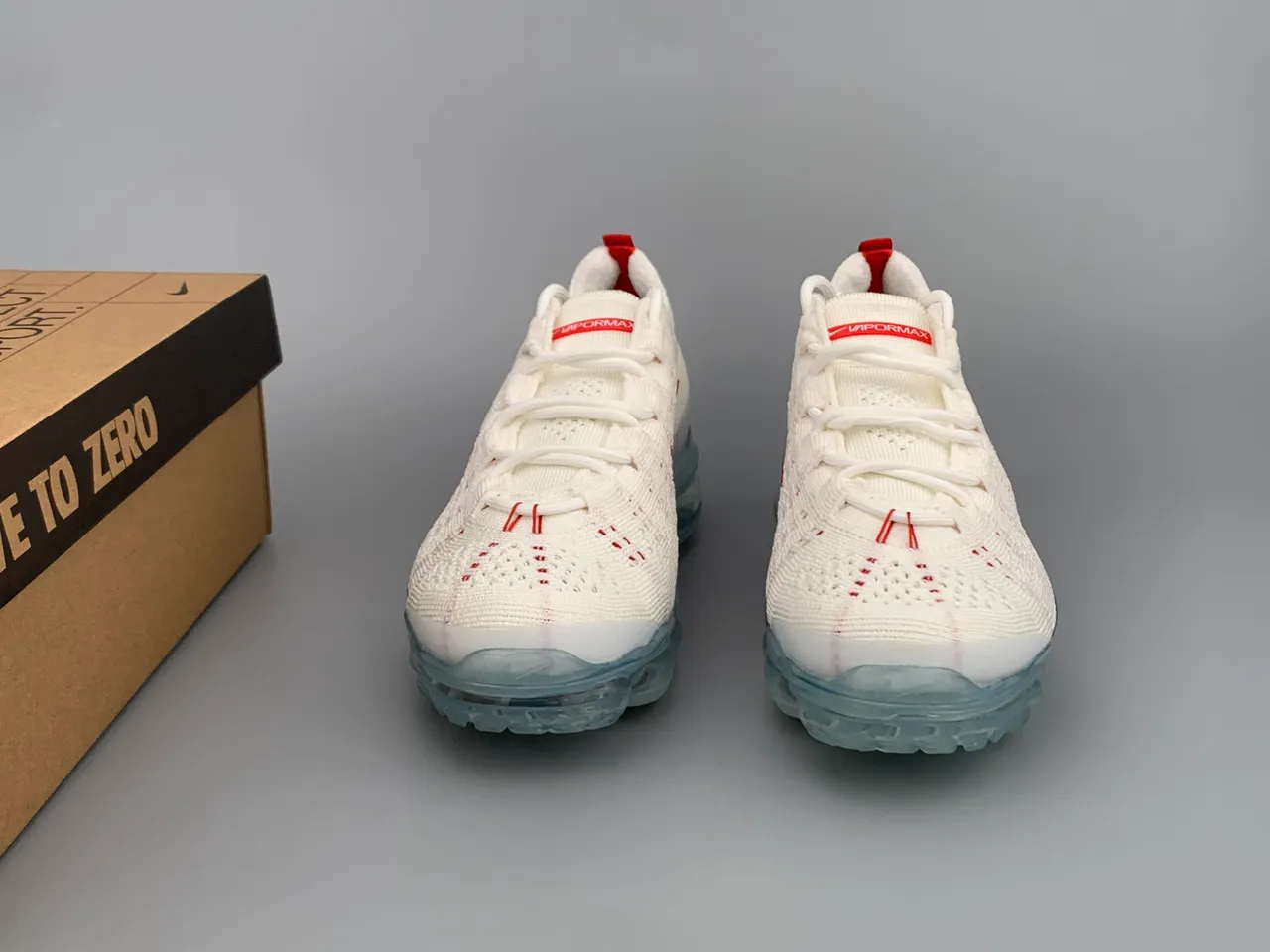 Nike Air VaporMax Flyknit White Red Running Shoes 4
