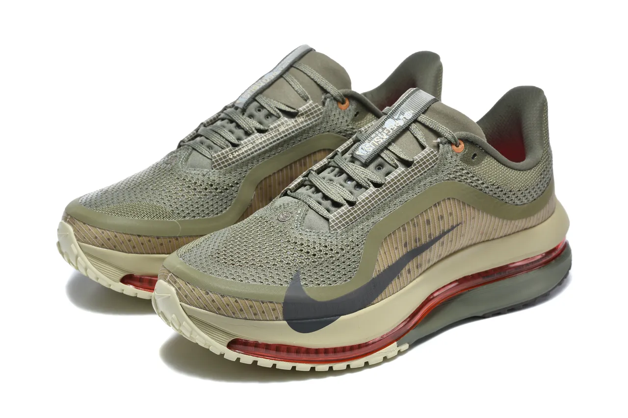 Nike Air Zoom Pegasus Army Green Beige Engineered Mesh Upper Full-Length Visible Unit Running Shoes 6