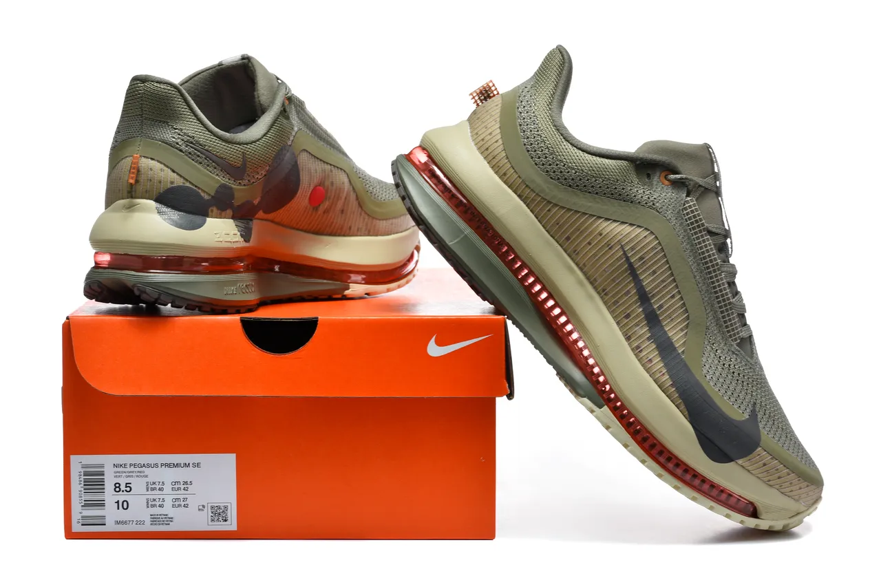 Nike Air Zoom Pegasus Army Green Beige Engineered Mesh Upper Full-Length Visible Unit Running Shoes 7