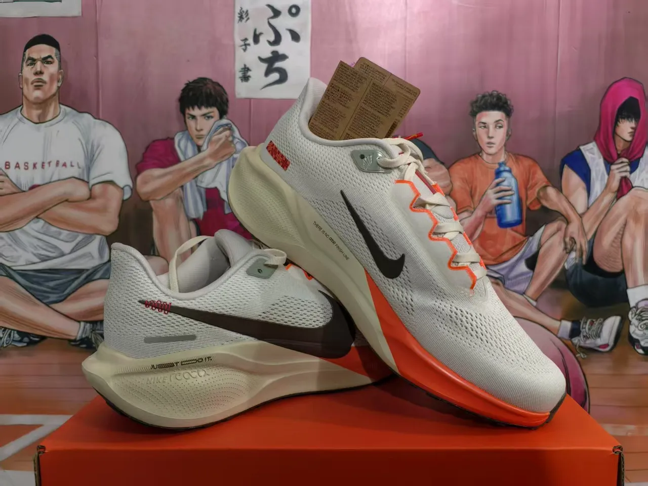 Nike Air Zoom Pegasus Beige Orange Empièment en maille ingénierie Noir Swoosh Overlay Chaussures de course 5
