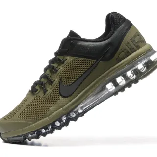 Nike Army Green Black Chaussures de course avec amortissement d'air visible de longueur complète et tige en mesh perforée