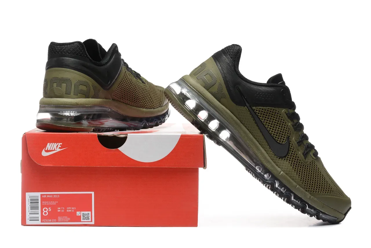 Nike Army Green Black Chaussures de course avec amortissement d'air visible de longueur complète et tige en mesh perforée 2