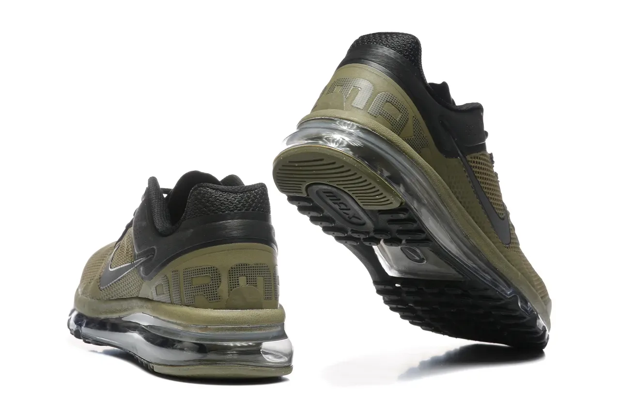 Nike Army Green Black Chaussures de course avec amortissement d'air visible de longueur complète et tige en mesh perforée 3