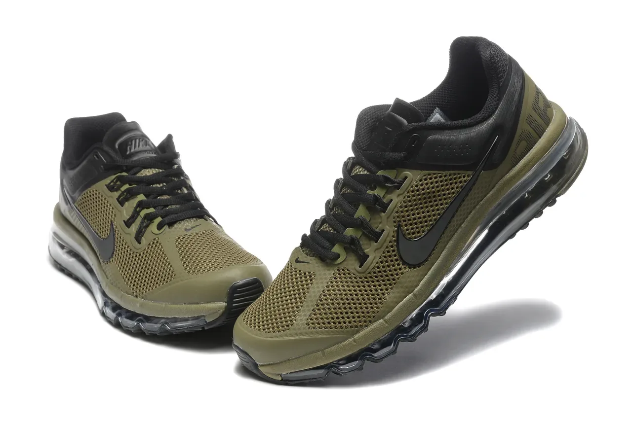 Nike Army Green Black Chaussures de course avec amortissement d'air visible de longueur complète et tige en mesh perforée 4