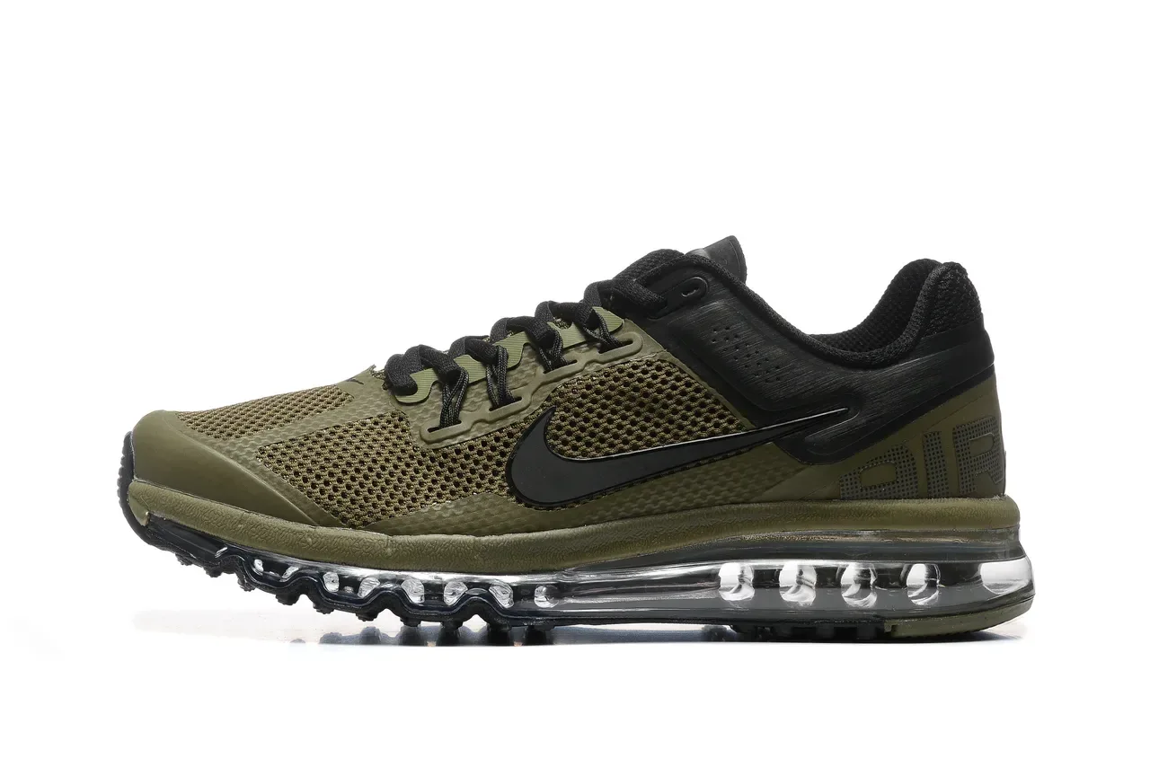 Nike Army Green Black Chaussures de course avec amortissement d'air visible de longueur complète et tige en mesh perforée 5