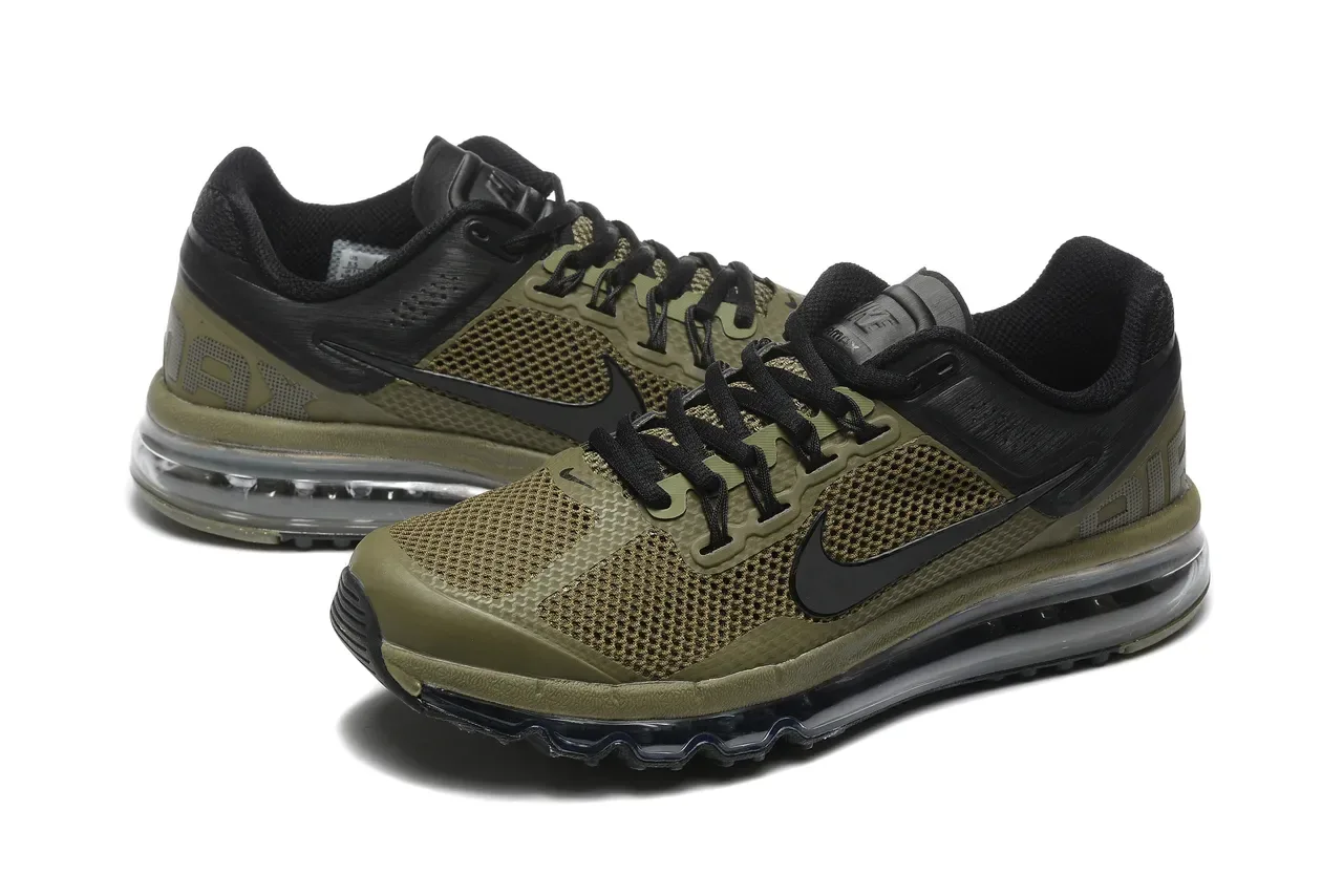 Nike Army Green Black Chaussures de course avec amortissement d'air visible de longueur complète et tige en mesh perforée 6