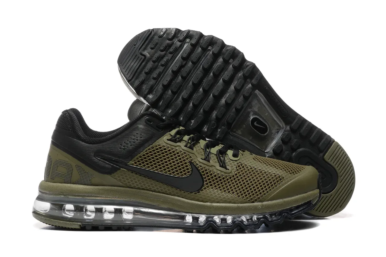 Nike Army Green Black Chaussures de course avec amortissement d'air visible de longueur complète et tige en mesh perforée 7