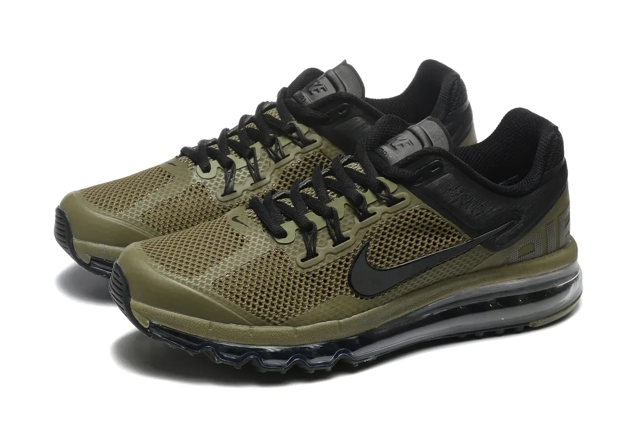 Nike Army Green Black Chaussures de course avec amortissement d'air visible de longueur complète et tige en mesh perforée 8
