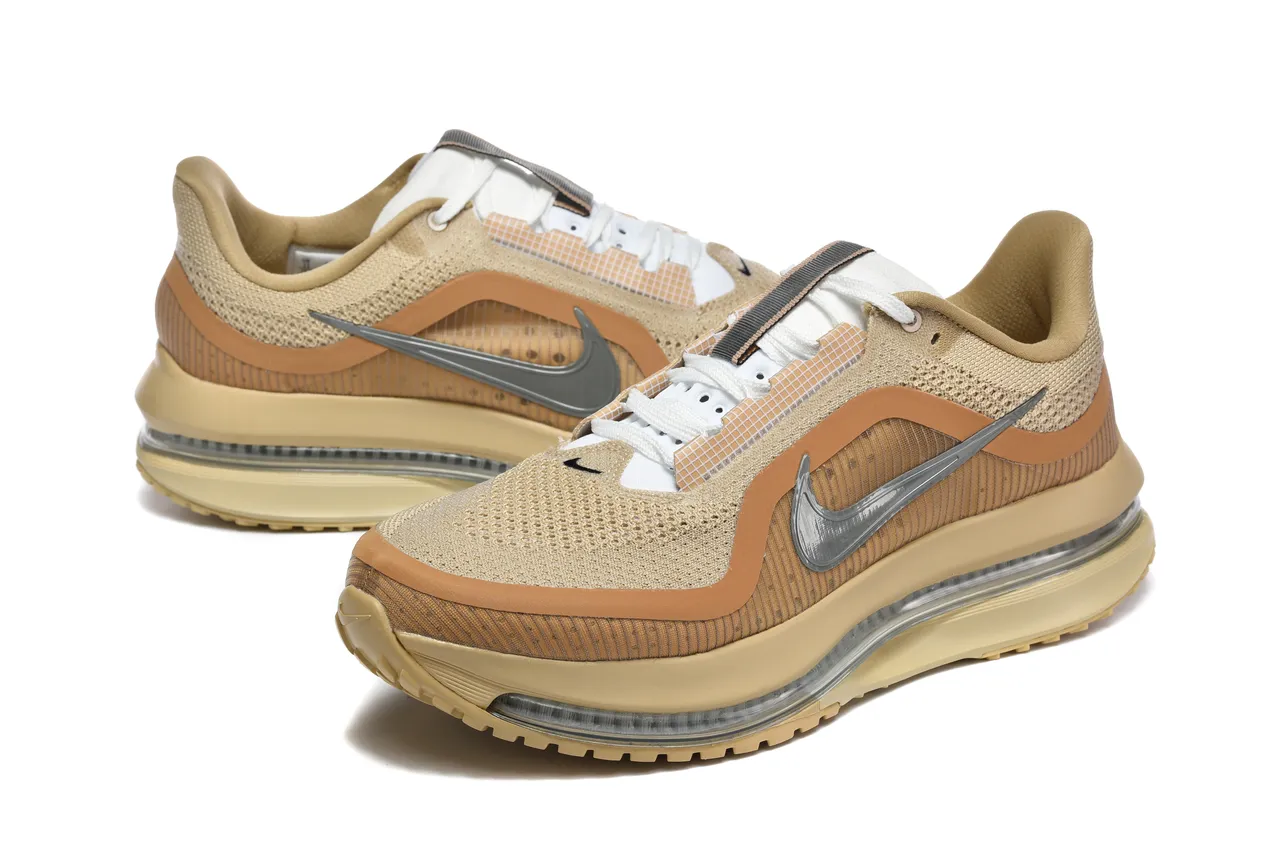 Nike Beige Brown Engineered Knit Upper Full-Length Visible Air Unit Running Shoes 4