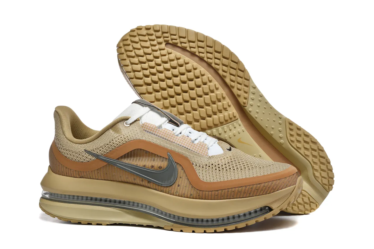Nike Beige Brown Engineered Knit Upper Full-Length Visible Air Unit Running Shoes 5