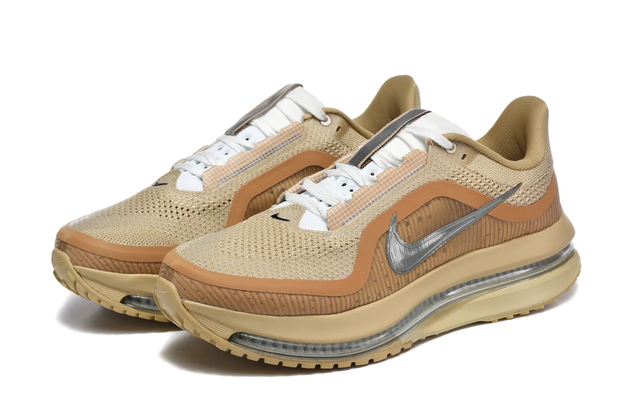 Nike Beige Brown Engineered Knit Upper Full-Length Visible Air Unit Running Shoes 6