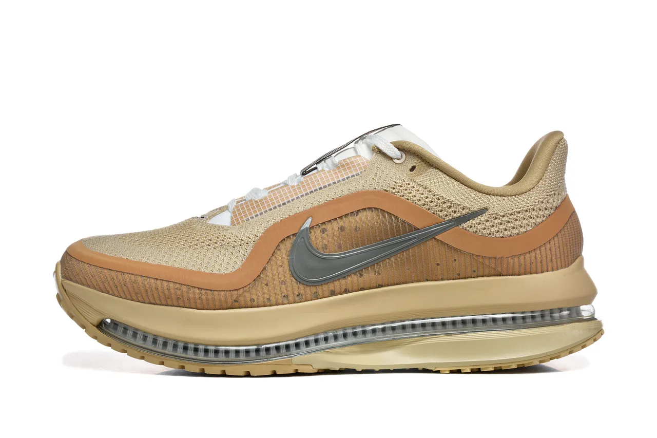 Nike Beige Brown Engineered Knit Upper Full-Length Visible Air Unit Running Shoes 7