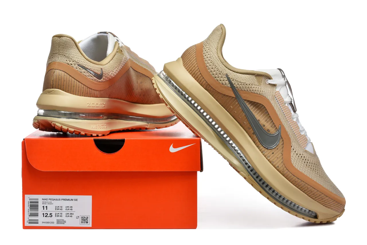 Nike Beige Brown Engineered Knit Upper Full-Length Visible Air Unit Running Shoes 8
