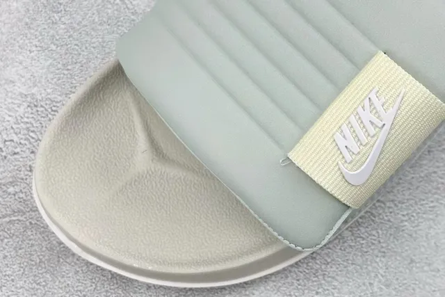 Nike Benassi Beige Green Ribbed Strap Molded Footbed Slippers 4
