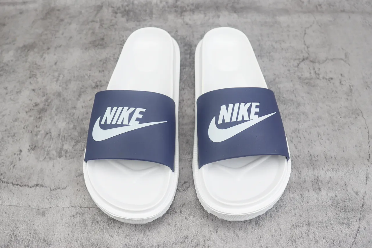 Nike Benassi JDI Navy and White Slipper 2