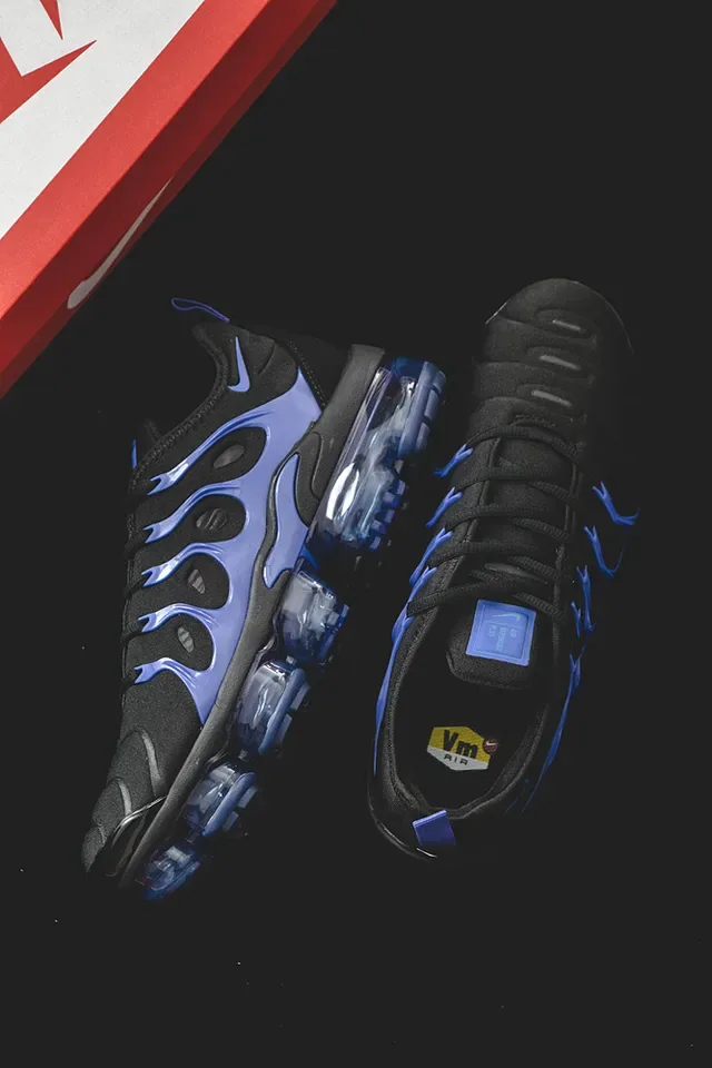 Nike Chaussures Lifestyle Noir Bleu Motif Flamme Overlay Cage Translucide Semelle Air Visible 11