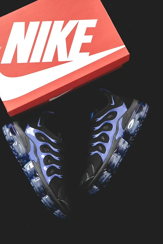 Nike Chaussures Lifestyle Noir Bleu Motif Flamme Overlay Cage Translucide Semelle Air Visible 13