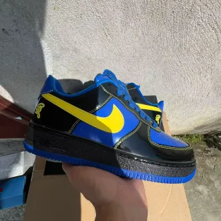 Nike Black Blue Glossy Patent Leather Upper Color-Blocked Panels Lifestyle Sneakers