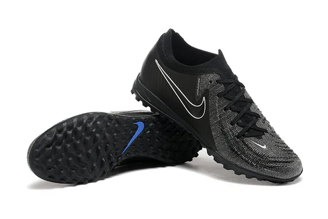 Nike Noir Bleu Upper Knit Col bas Turf Chaussures de football 6