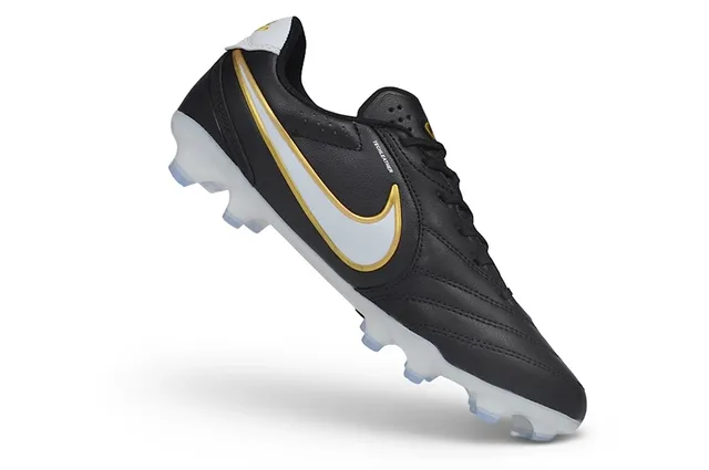Nike Black Gold Leather Upper Stitched Panel Construction Firm-Ground Soccer Shoes 2