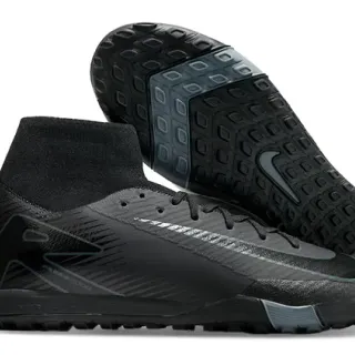 Nike Black Gray High-Cut Sock-Fit Collar Textured Synthetic Upper Turf Soccer Shoes