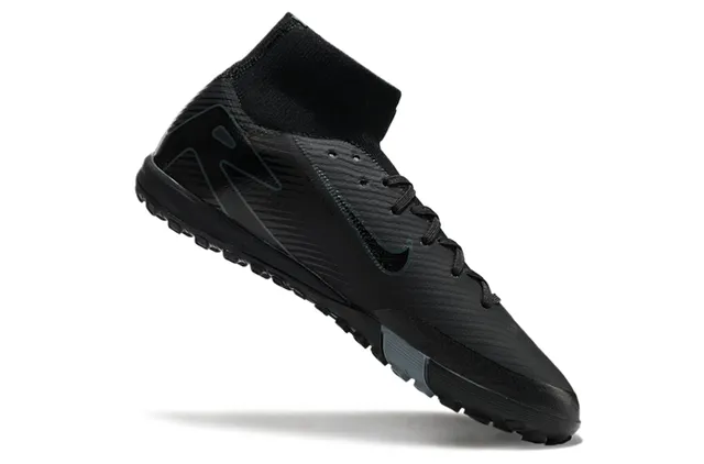 Nike Noir Gris Haut-Coupé Collet Ajusté Chaussure Matériau Synthétique Texturé Supérieur Turf Chaussures de Football 2