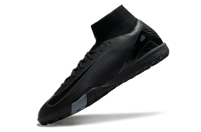 Nike Noir Gris Haut-Coupé Collet Ajusté Chaussure Matériau Synthétique Texturé Supérieur Turf Chaussures de Football 3