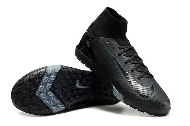 Nike Noir Gris Haut-Coupé Collet Ajusté Chaussure Matériau Synthétique Texturé Supérieur Turf Chaussures de Football 4