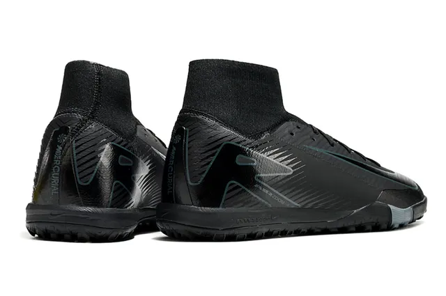 Nike Noir Gris Haut-Coupé Collet Ajusté Chaussure Matériau Synthétique Texturé Supérieur Turf Chaussures de Football 5
