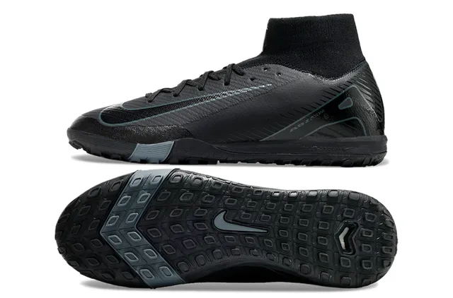 Nike Noir Gris Haut-Coupé Collet Ajusté Chaussure Matériau Synthétique Texturé Supérieur Turf Chaussures de Football 6