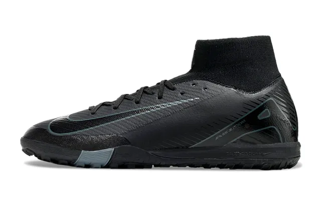 Nike Noir Gris Haut-Coupé Collet Ajusté Chaussure Matériau Synthétique Texturé Supérieur Turf Chaussures de Football 7