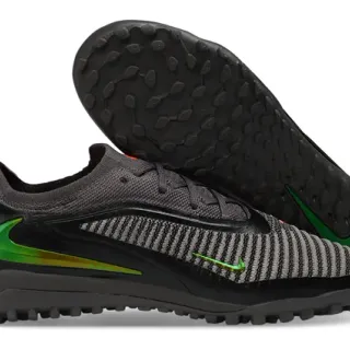 Nike Black Green Low-Cut Silhouette Flyknit-Style Engineered Knit Upper Turf Soccer Shoes