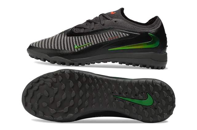 Nike Black Green Low-Cut Silhouette Flyknit-Style Engineered Knit Upper Turf Soccer Shoes 6