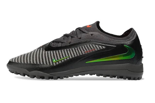 Nike Black Green Low-Cut Silhouette Flyknit-Style Engineered Knit Upper Turf Soccer Shoes 7